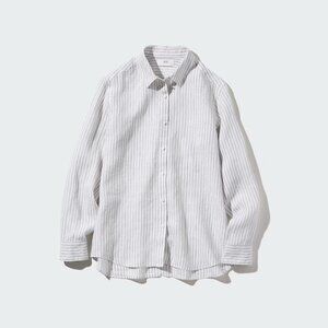 NWT Uniqlo Light Gray Striped Linen Shirt